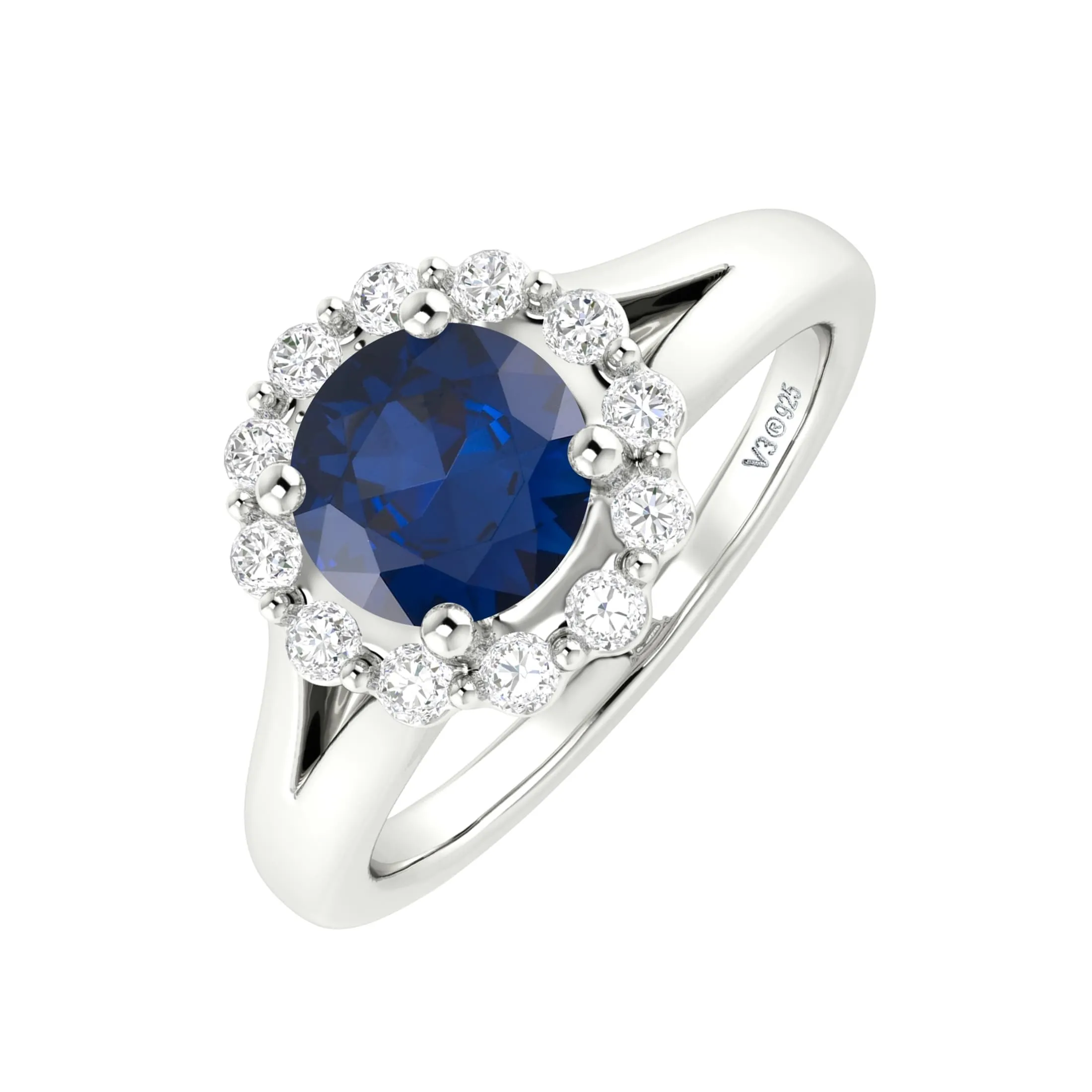 V3 Jewelry 925 Sterling Silver Blue Sapphire and White Topaz Halo Ring for Women sold by Zulily product image thumbnail 2