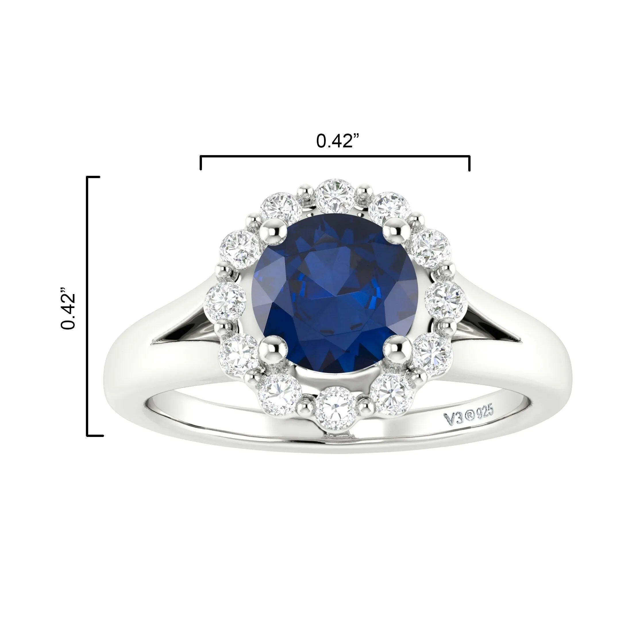 V3 Jewelry 925 Sterling Silver Blue Sapphire and White Topaz Halo Ring for Women sold by Zulily product image thumbnail 3