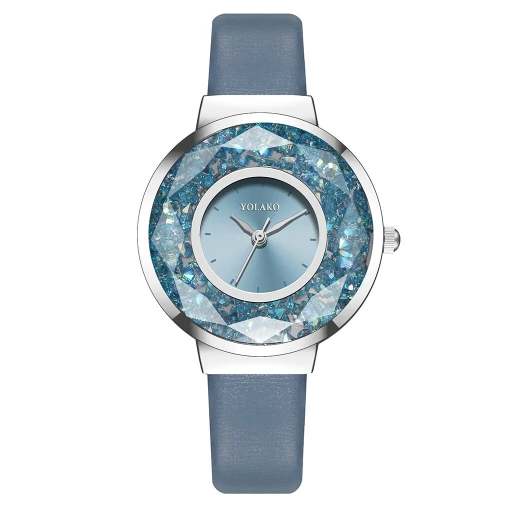 Blue Geometric Loose Iridescent Crystal Faux-leather Strap Watch sold by Zulily