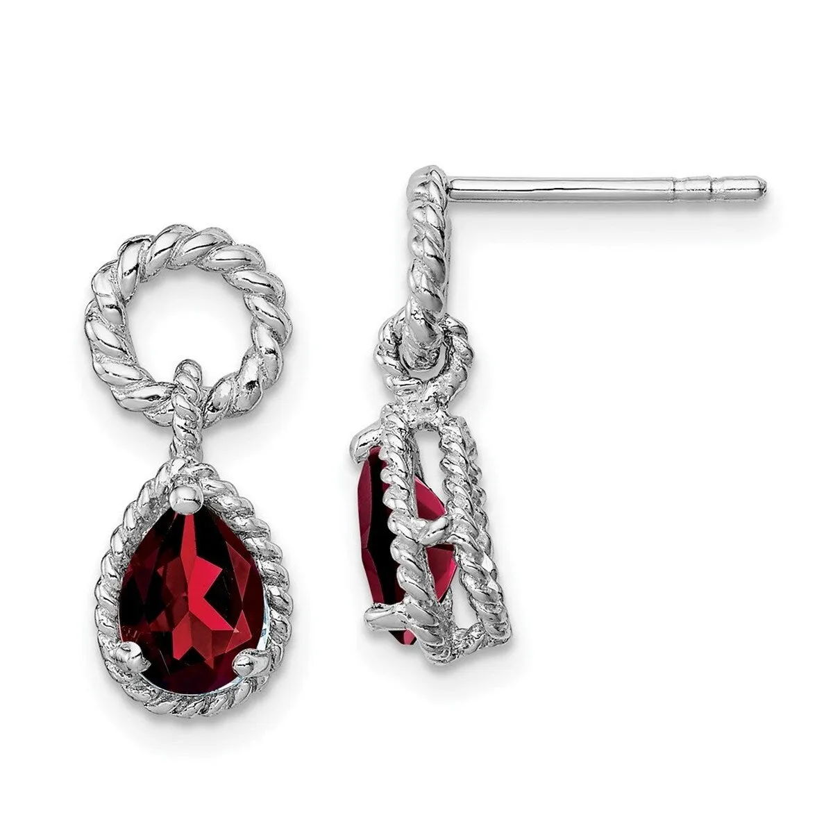 Curata 925 Sterling Silver Dangle Polished Garnet Twisted Circle Post Earrings - 16x7mm sold by Zulily