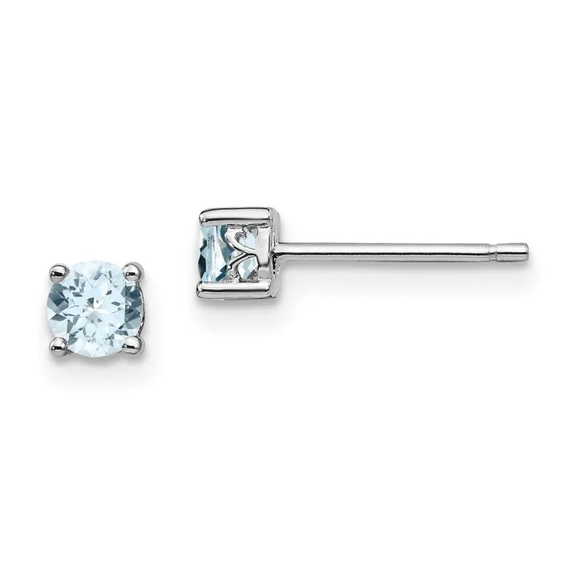 Curata 925 Sterling Silver Rhodium Plated 4mm Round Aquamarine Post Earrings sold by Zulily