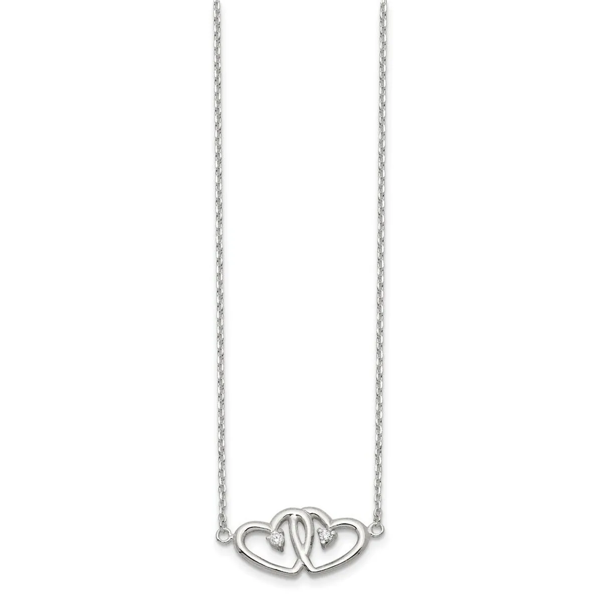 Curata 925 Sterling Silver 18" Spring Ring Polished Two Hearts Cubic Zirconia Necklace - 18" sold by Zulily product image thumbnail 2
