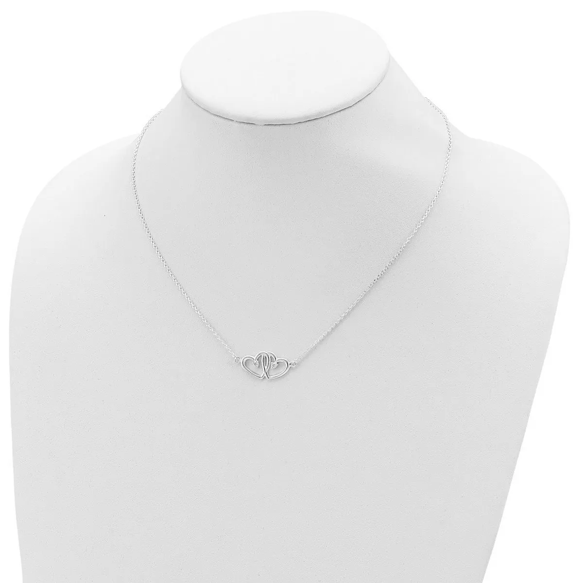 Curata 925 Sterling Silver 18" Spring Ring Polished Two Hearts Cubic Zirconia Necklace - 18" sold by Zulily product image thumbnail 3