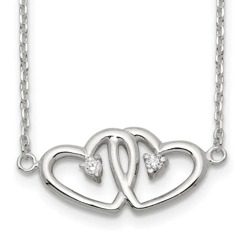 Curata 925 Sterling Silver 18" Spring Ring Polished Two Hearts Cubic Zirconia Necklace - 18" sold by Zulily
