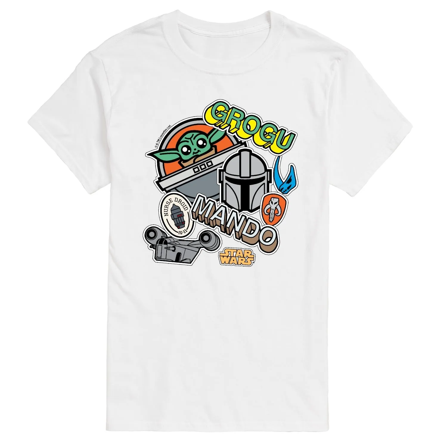 Men's The Mandalorian Mando Grogu Stickers Short Sleeve Tee sold by Zulily