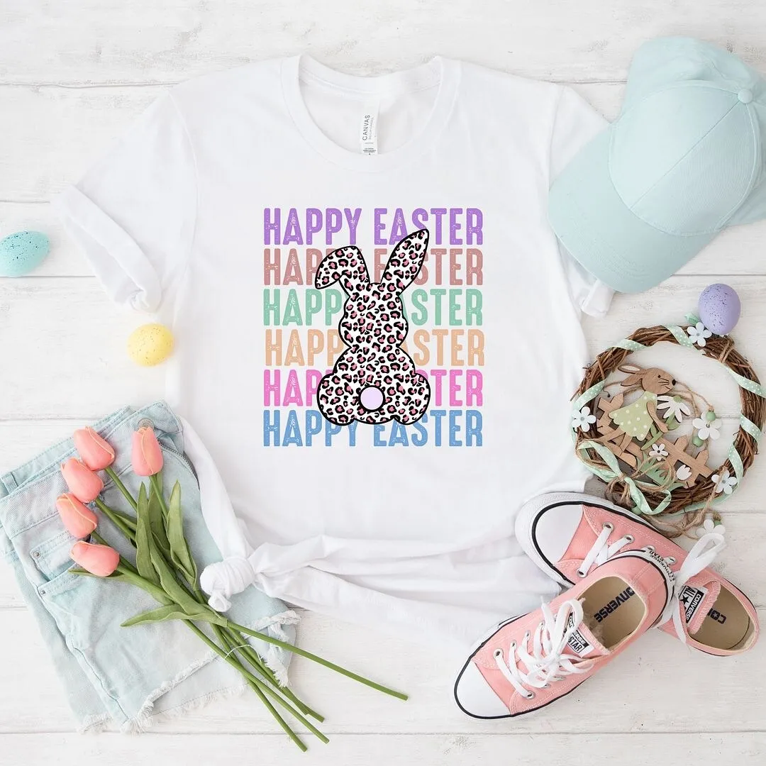 Easter Stacked Leopard Bunny Short Sleeve Crewnneck Tee sold by Zulily
