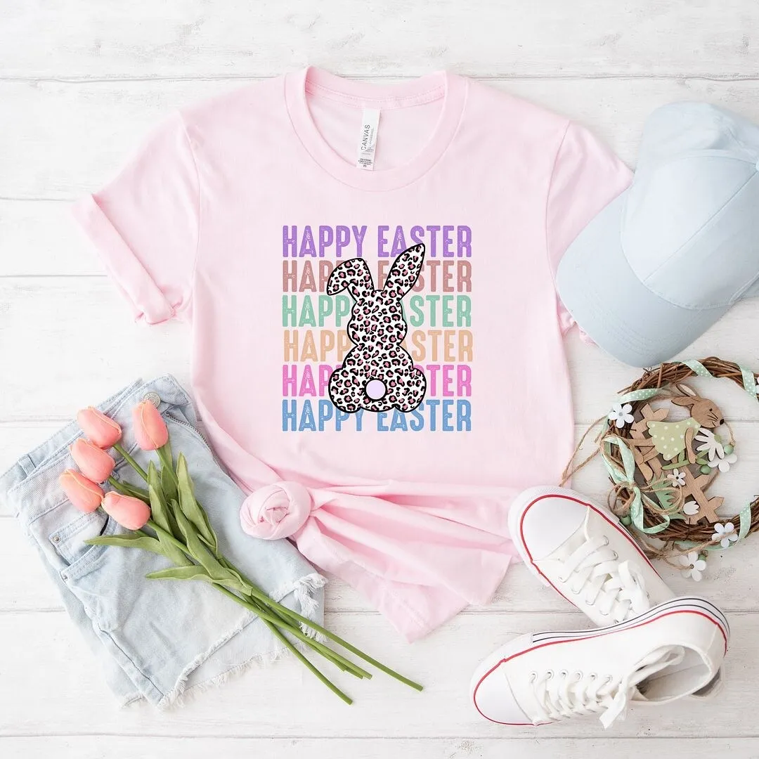 Easter Stacked Leopard Bunny Short Sleeve Crewnneck Tee sold by Zulily