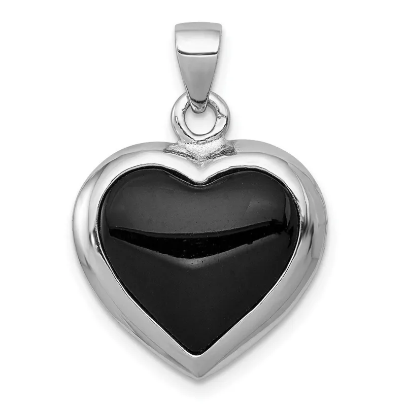 Curata 925 Sterling Silver Polished Reversible Simulated Onyx and Simulated Mother of Pearl Reversable Heart Pendant sold by Zulily