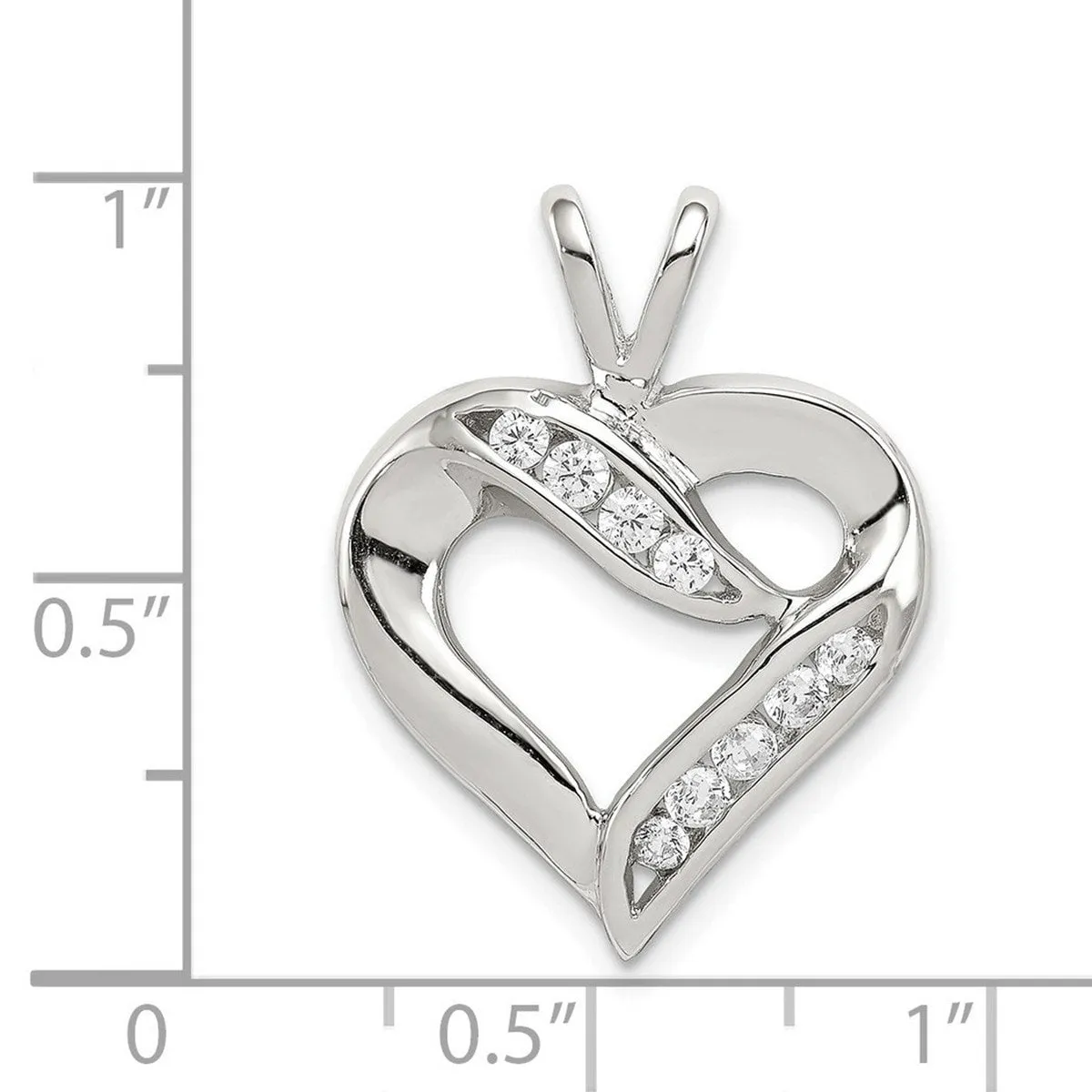 Curata 925 Sterling Silver 18" Polished Channel set Cubic Zirconia Heart Pendant Necklace - 25x19mm sold by Zulily product image thumbnail 4
