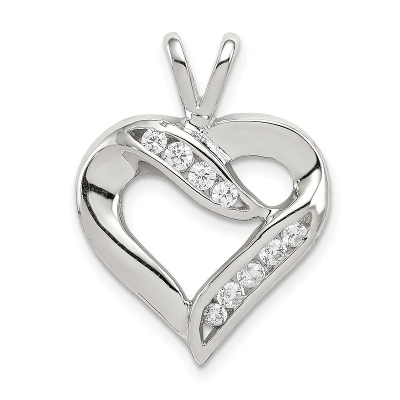 Curata 925 Sterling Silver 18" Polished Channel set Cubic Zirconia Heart Pendant Necklace - 25x19mm sold by Zulily