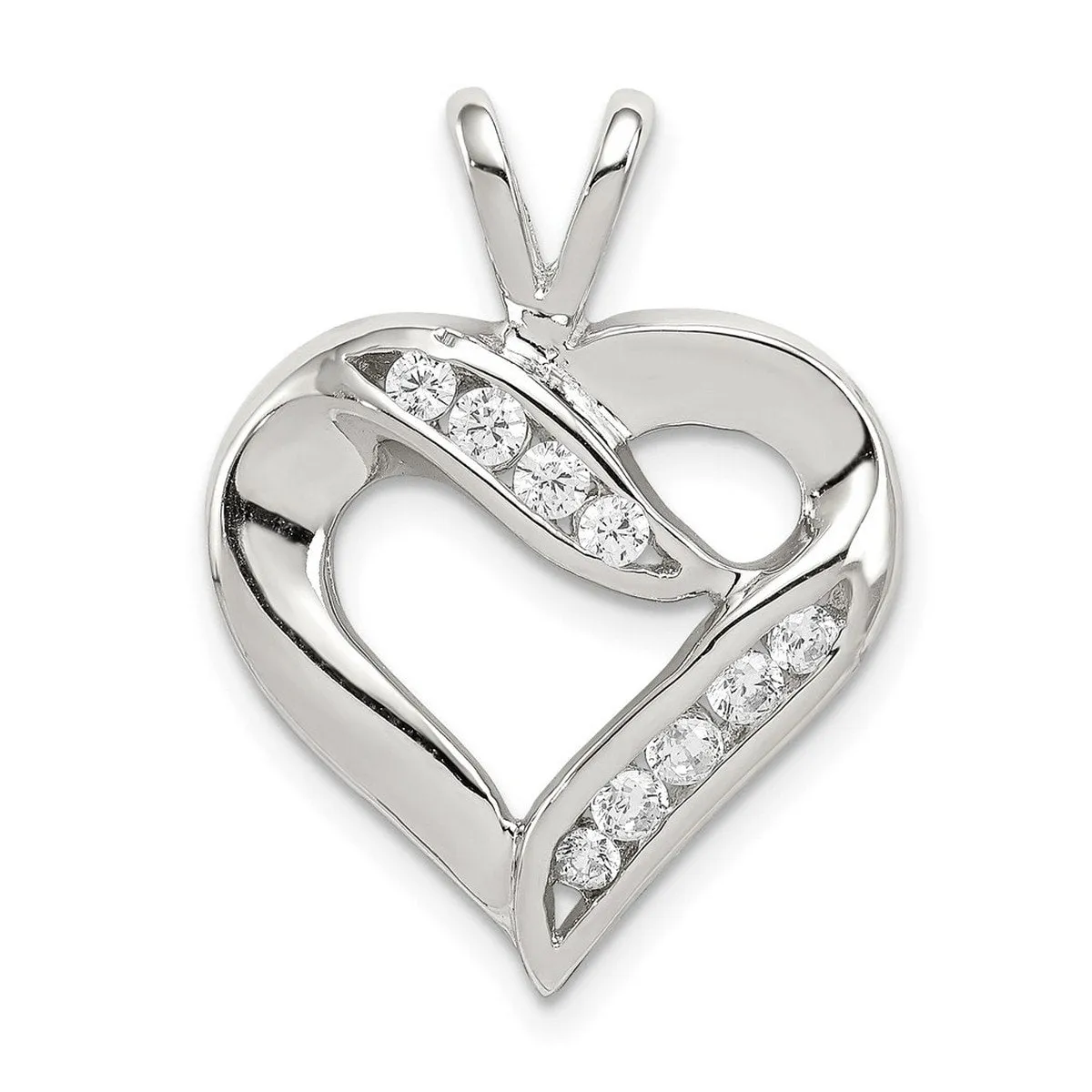 Curata 925 Sterling Silver 18" Polished Channel set Cubic Zirconia Heart Pendant Necklace - 25x19mm sold by Zulily