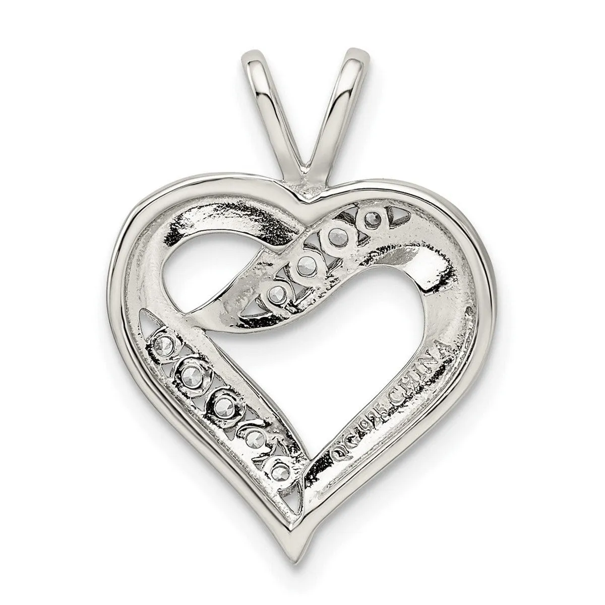 Curata 925 Sterling Silver 18" Polished Channel set Cubic Zirconia Heart Pendant Necklace - 25x19mm sold by Zulily product image thumbnail 2