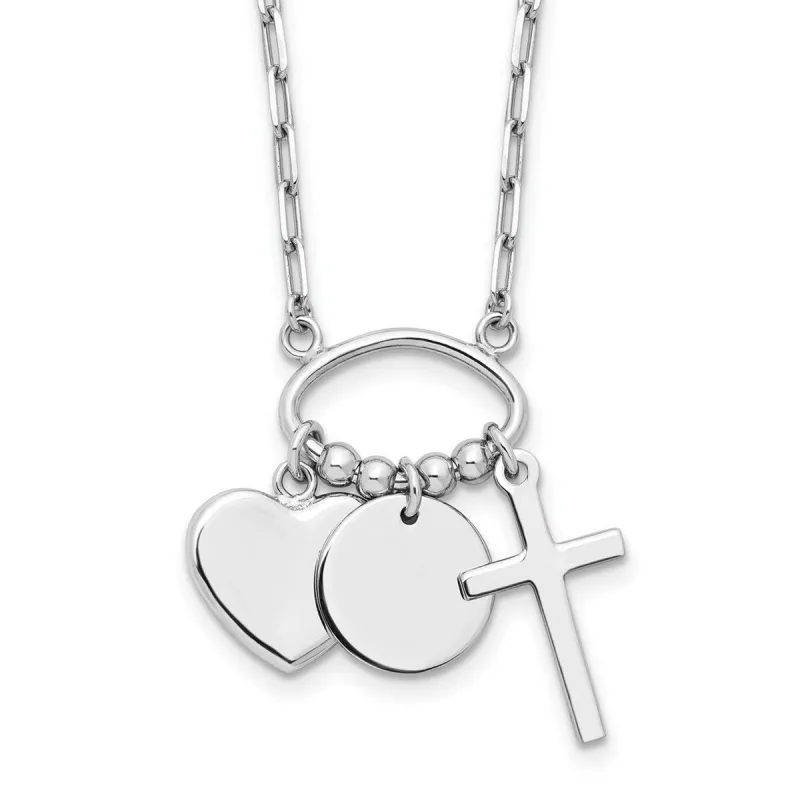 Curata 2.1mm 925 Sterling Silver Round Heart Cross Discs Necklace - 32" made by Zulily