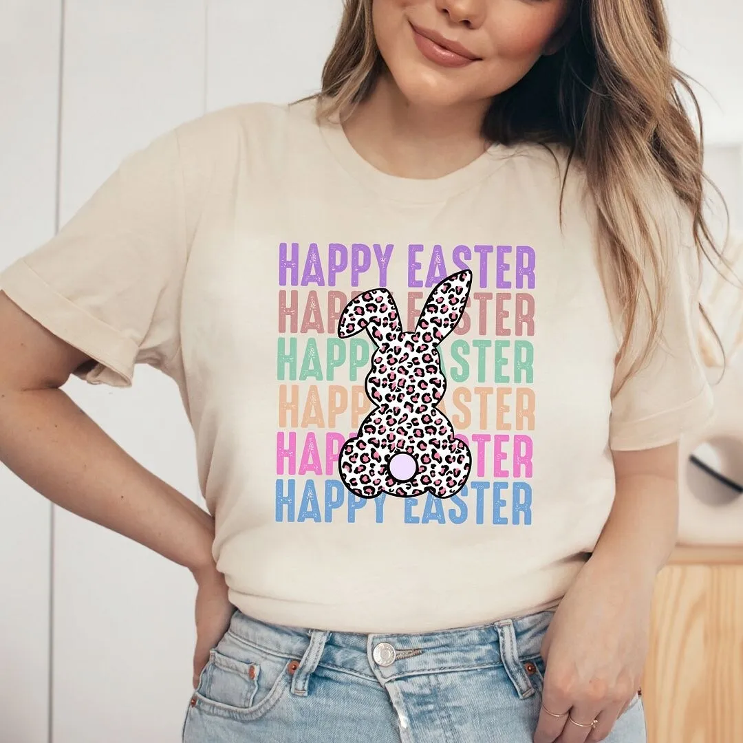 Easter Stacked Leopard Bunny Short Sleeve Crewnneck Tee sold by Zulily product image thumbnail 3