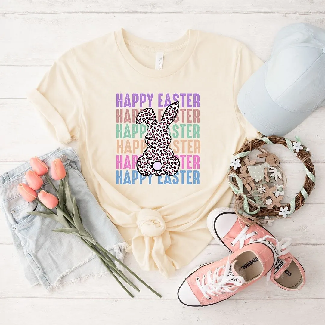 Easter Stacked Leopard Bunny Short Sleeve Crewnneck Tee sold by Zulily