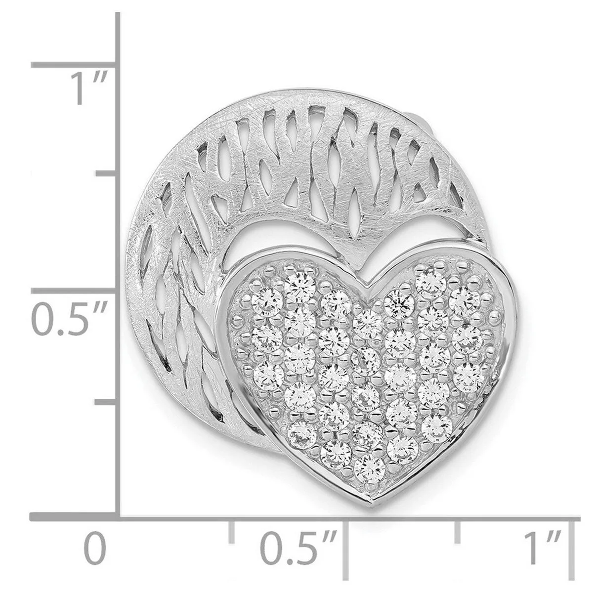 Curata 925 Sterling Silver Polished Brushed Disc Cubic Zirconia Heart Slide Pendant - 23.6x22.1mm sold by Zulily product image thumbnail 4