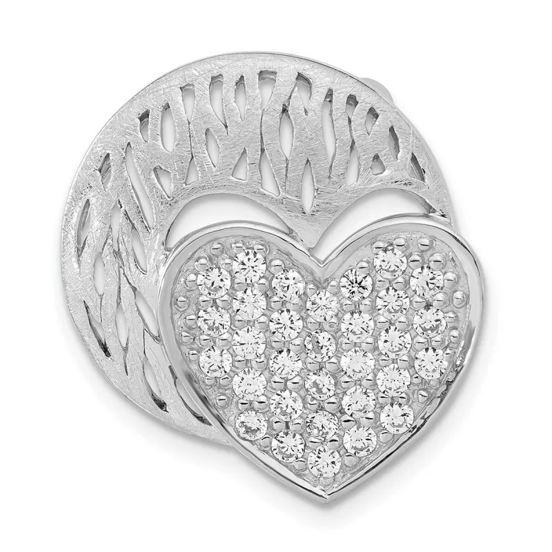 Curata 925 Sterling Silver Polished Brushed Disc Cubic Zirconia Heart Slide Pendant - 23.6x22.1mm sold by Zulily