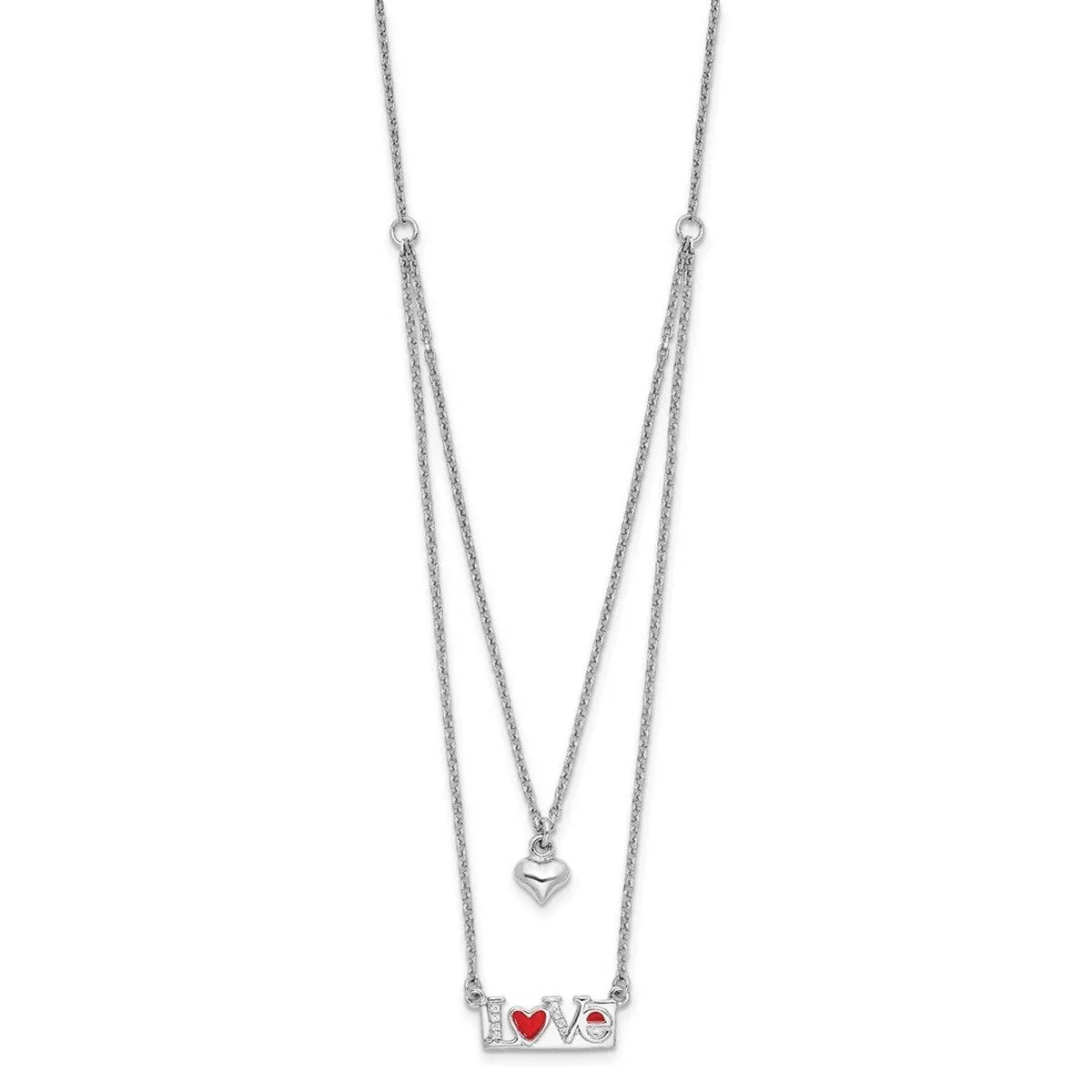 Curata 925 Sterling Silver 18" Enameled Cubic Zirconia Heart Love Layered 2" Extension Necklace - 16" 7mm sold by Zulily product image thumbnail 2
