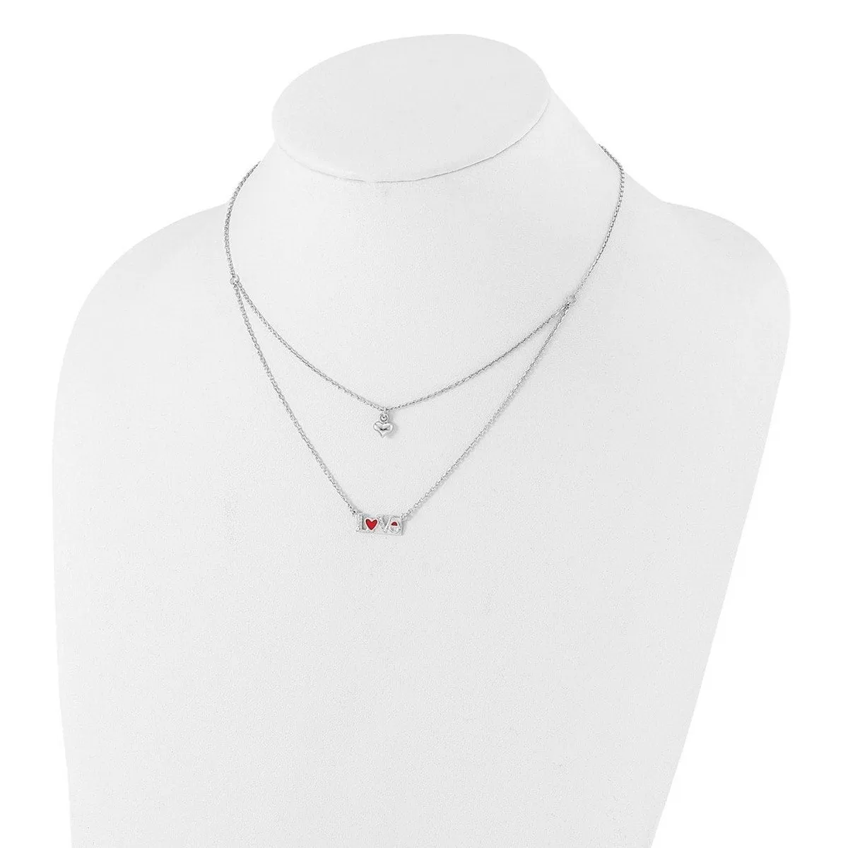 Curata 925 Sterling Silver 18" Enameled Cubic Zirconia Heart Love Layered 2" Extension Necklace - 16" 7mm sold by Zulily product image thumbnail 3
