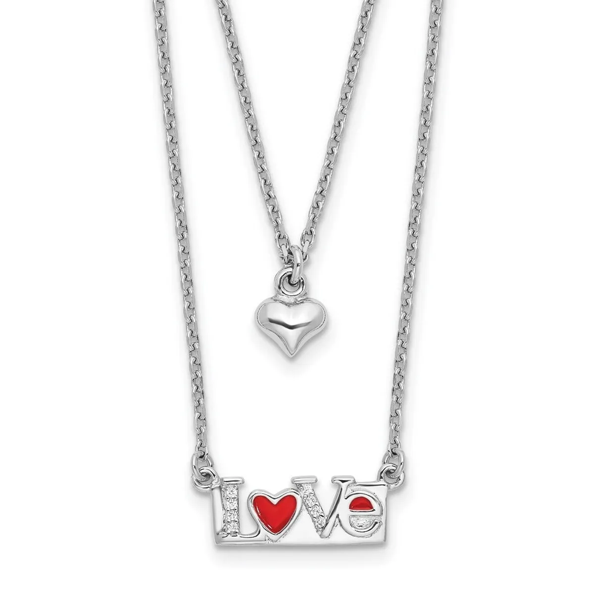 Curata 925 Sterling Silver 18" Enameled Cubic Zirconia Heart Love Layered 2" Extension Necklace - 16" 7mm sold by Zulily