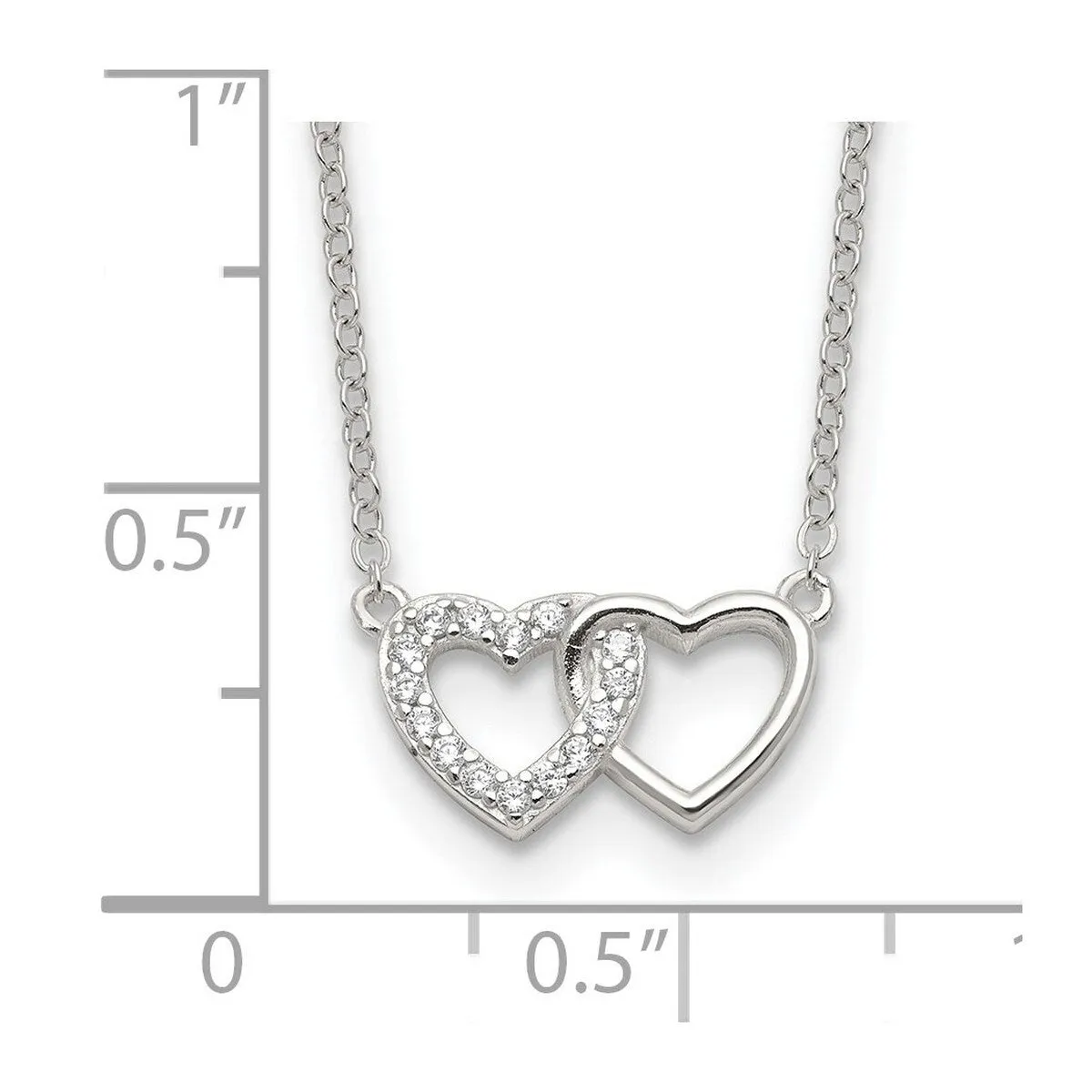 Curata 925 Sterling Silver 18" E coating Cubic Zirconia Double Heart 2" Extension Necklace - 16" 8.1mm sold by Zulily product image thumbnail 4