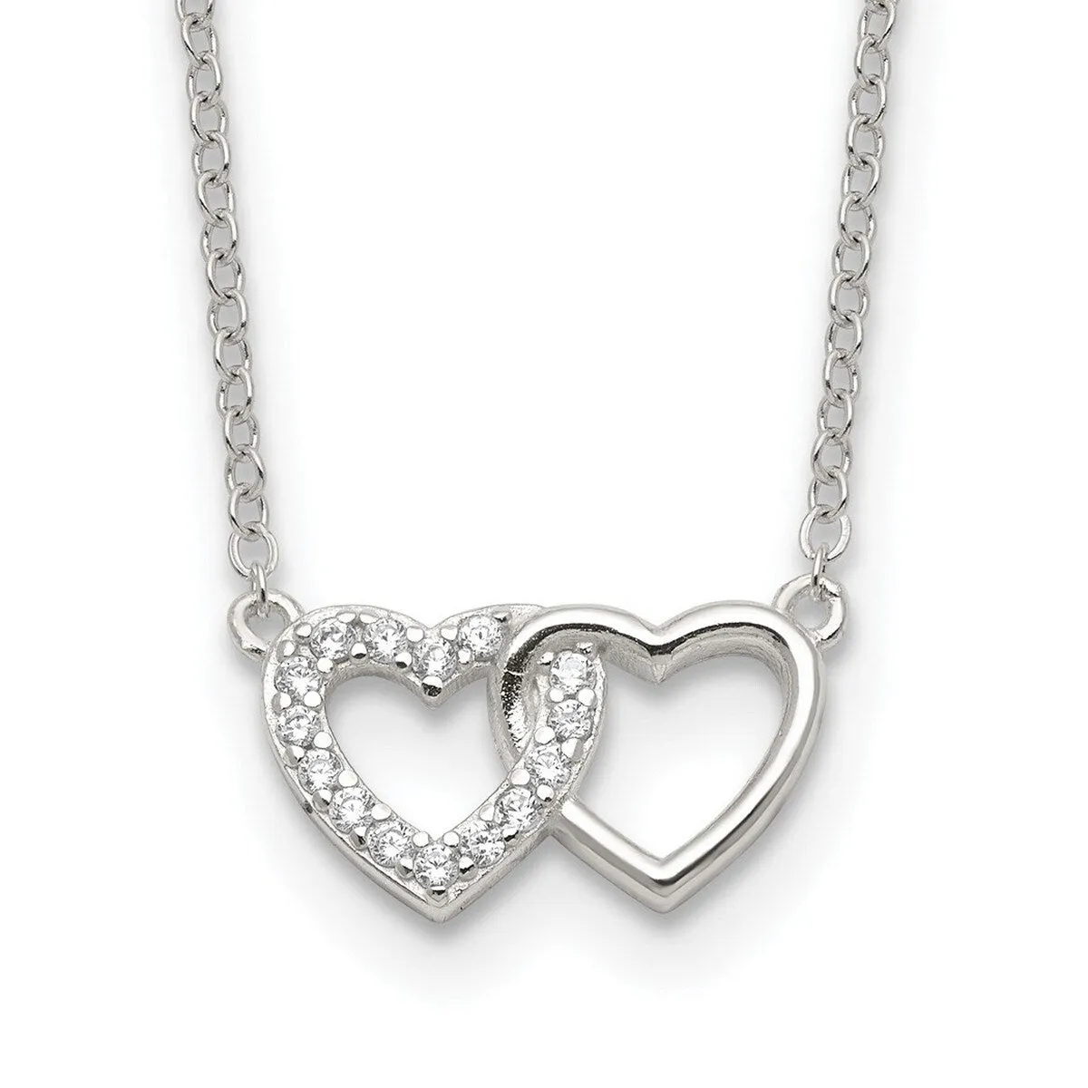 Curata 925 Sterling Silver 18" E coating Cubic Zirconia Double Heart 2" Extension Necklace - 16" 8.1mm sold by Zulily
