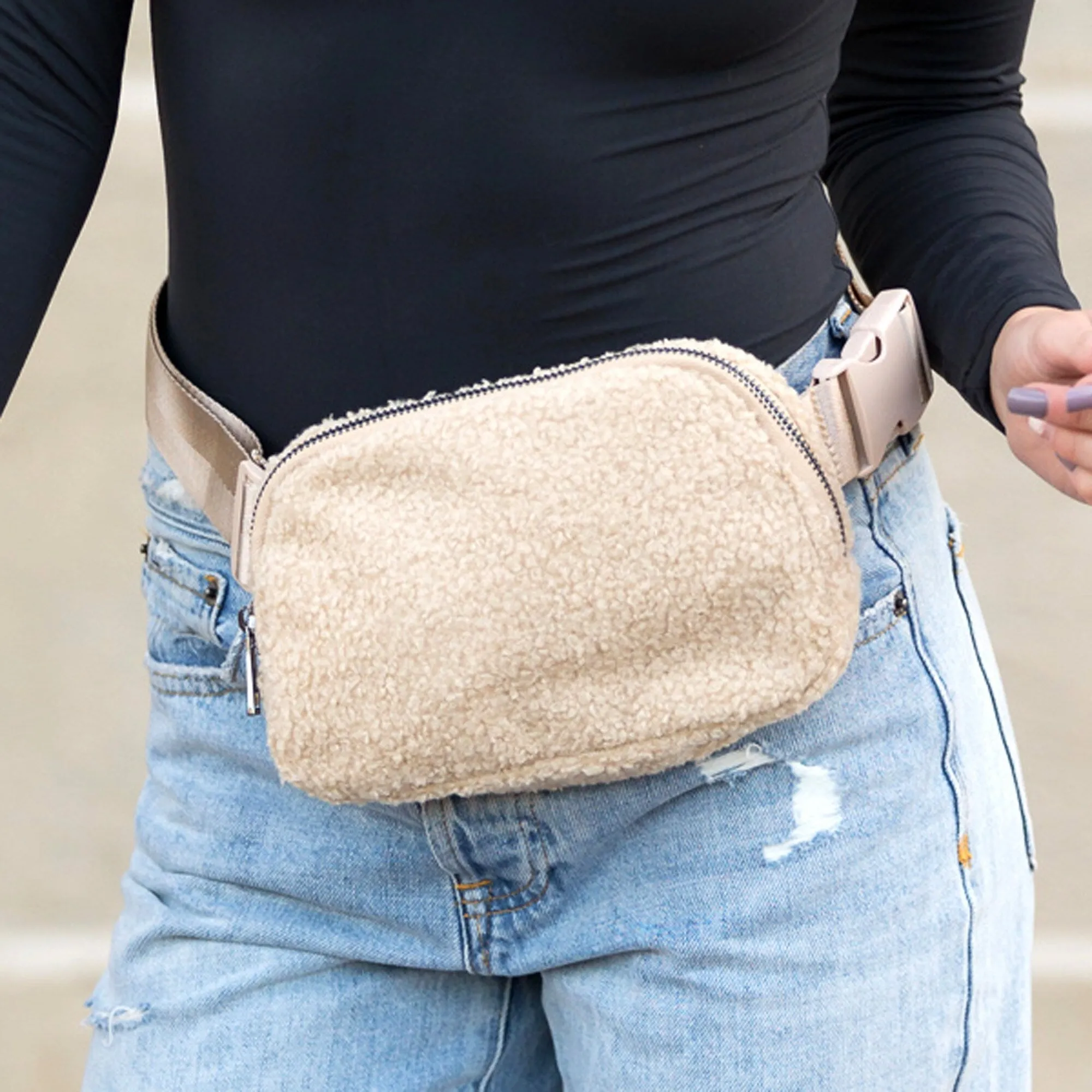 Lola Boucle Sherpa Sling Belt Bum Bag Fanny Pack sold by Zulily product image thumbnail 2