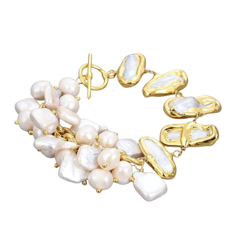 Statement Bracelet With Biwa, Keshi Freshwater Pearls sold by Zulily