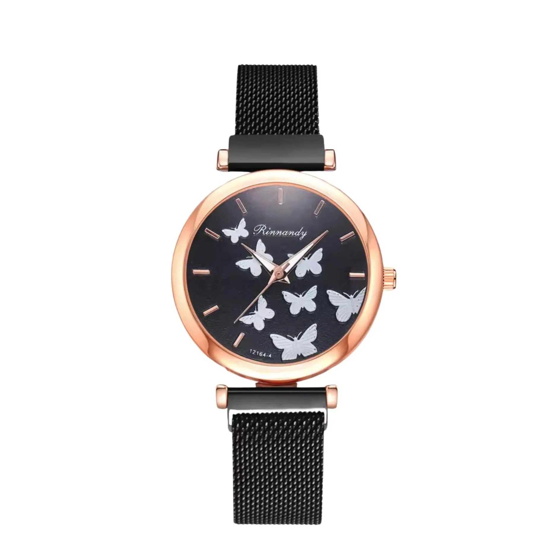 Black Crystal Rose Goldtone Butterfly Mesh-strap Watch sold by Zulily