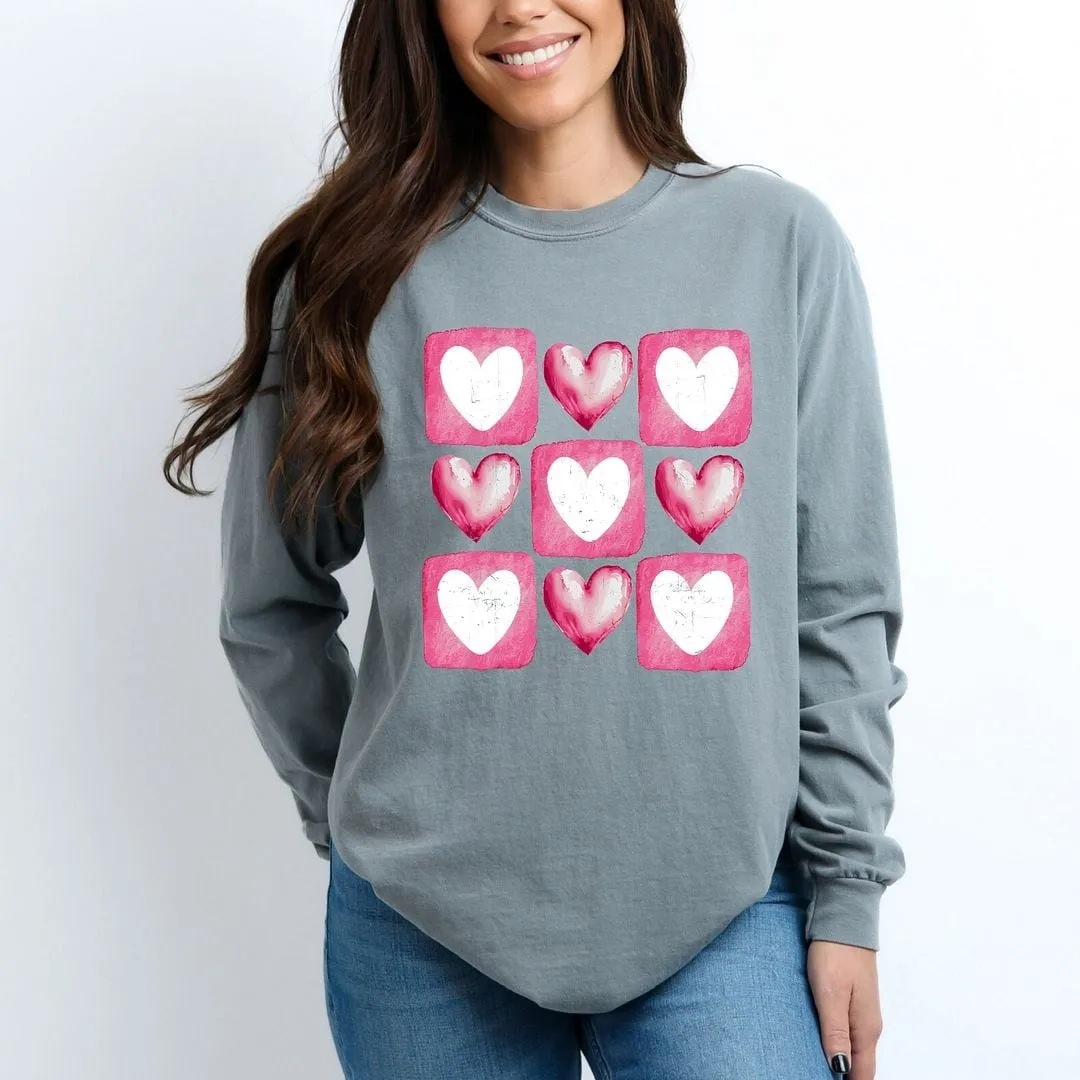 Pink Heart Grid Garment Dyed Long Sleeve sold by Zulily product image thumbnail 3