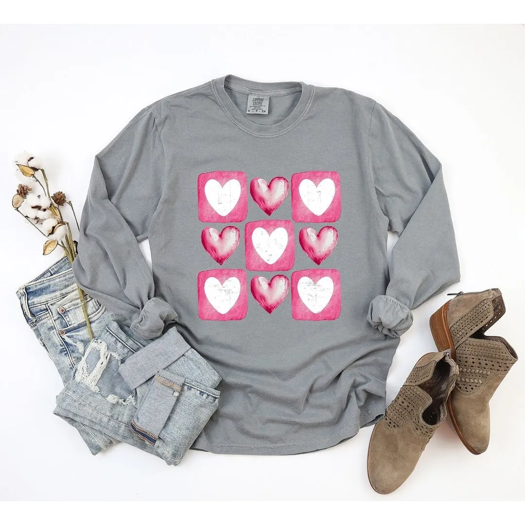 Pink Heart Grid Garment Dyed Long Sleeve sold by Zulily