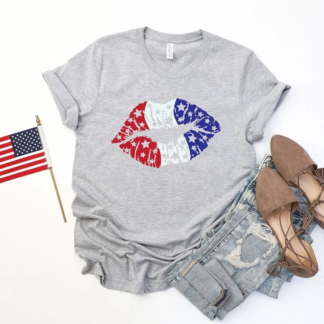 Patriotic Lips Short Sleeve Crewnneck Tee sold by Zulily