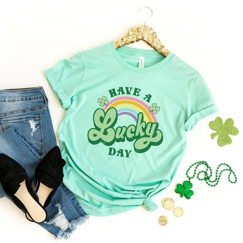 Lucky Day Rainbow Short Sleeve Crewnneck Tee sold by Zulily