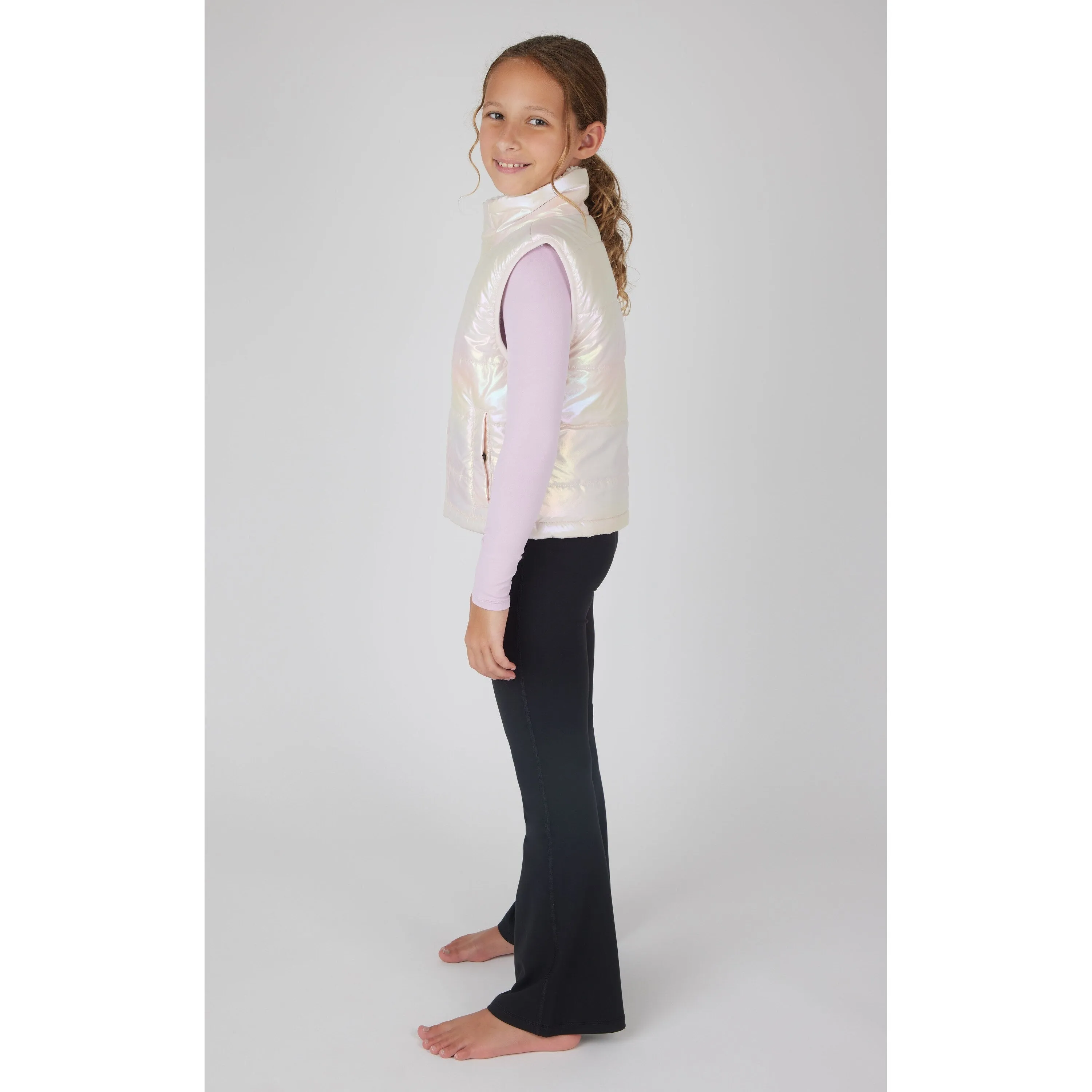 Yogalicious Girls Woven Keepin' Cozy Quilted Vest with Leighton Full Length Long Sleeve and Lux Everyday Flared Leg Pant Set sold by Zulily product image thumbnail 2