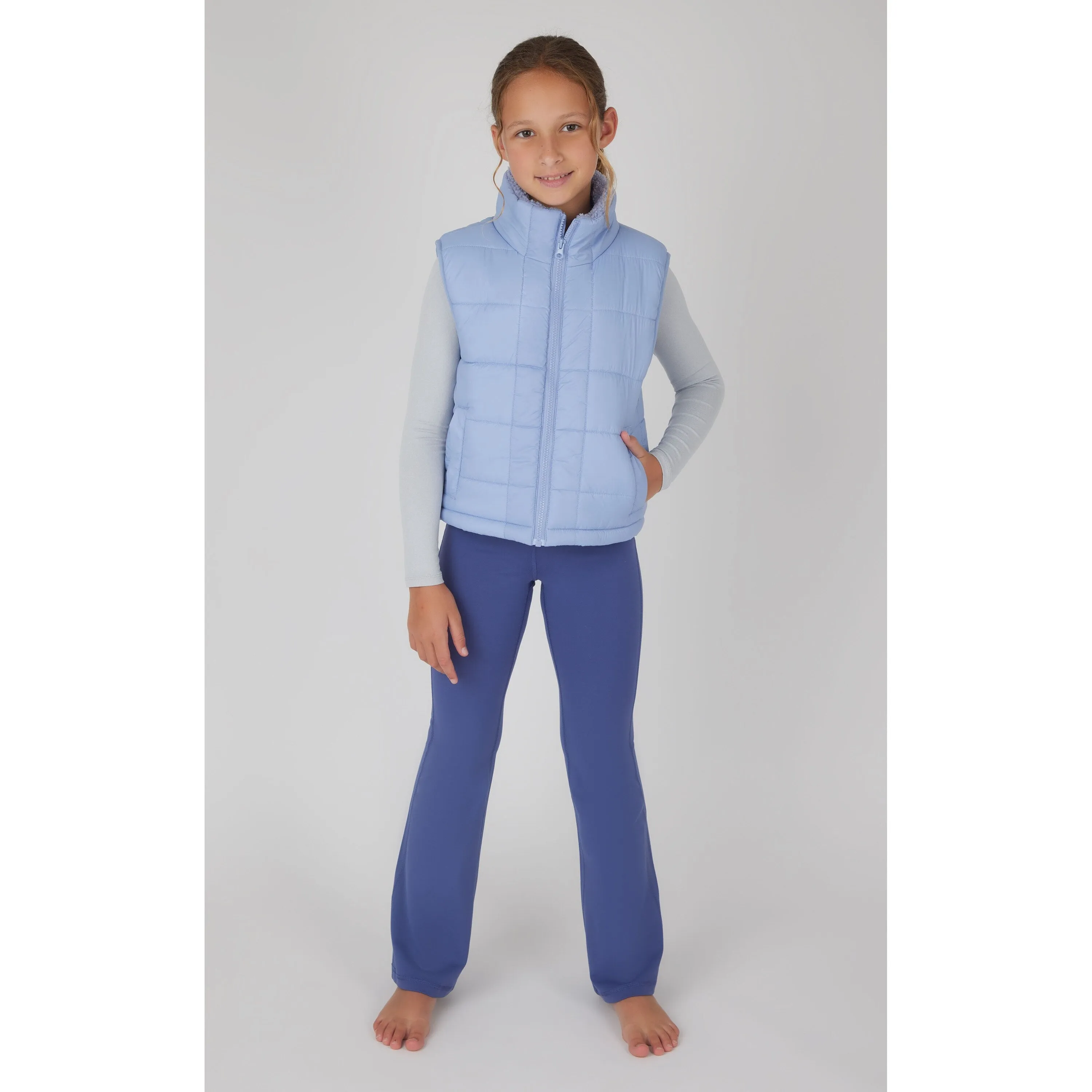 Yogalicious Girls Woven Keepin' Cozy Quilted Vest with Leighton Full Length Long Sleeve and Lux Everyday Flared Leg Pant Set sold by Zulily product image thumbnail 4