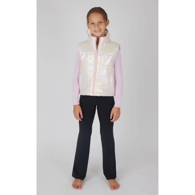 Yogalicious Girls Woven Keepin' Cozy Quilted Vest with Leighton Full Length Long Sleeve and Lux Everyday Flared Leg Pant Set made by 90 Degree By Reflex