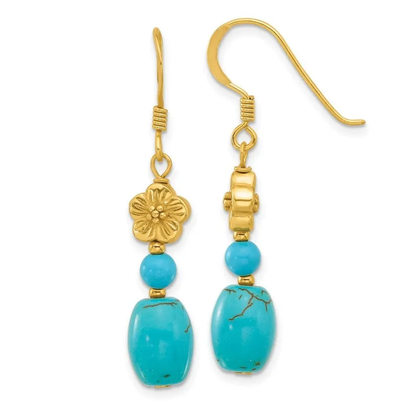Curata 925 Sterling Silver Gold Plated Magnesite Turquoise Flower Earrings - 53.1x10.2mm sold by Zulily