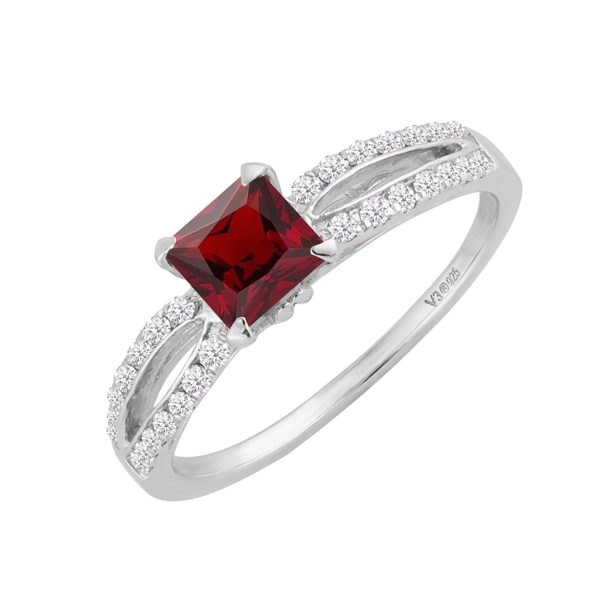 Sterlling Silver with Natural Garnet and White Diamond Solitaire Ring sold by Zulily product image thumbnail 2