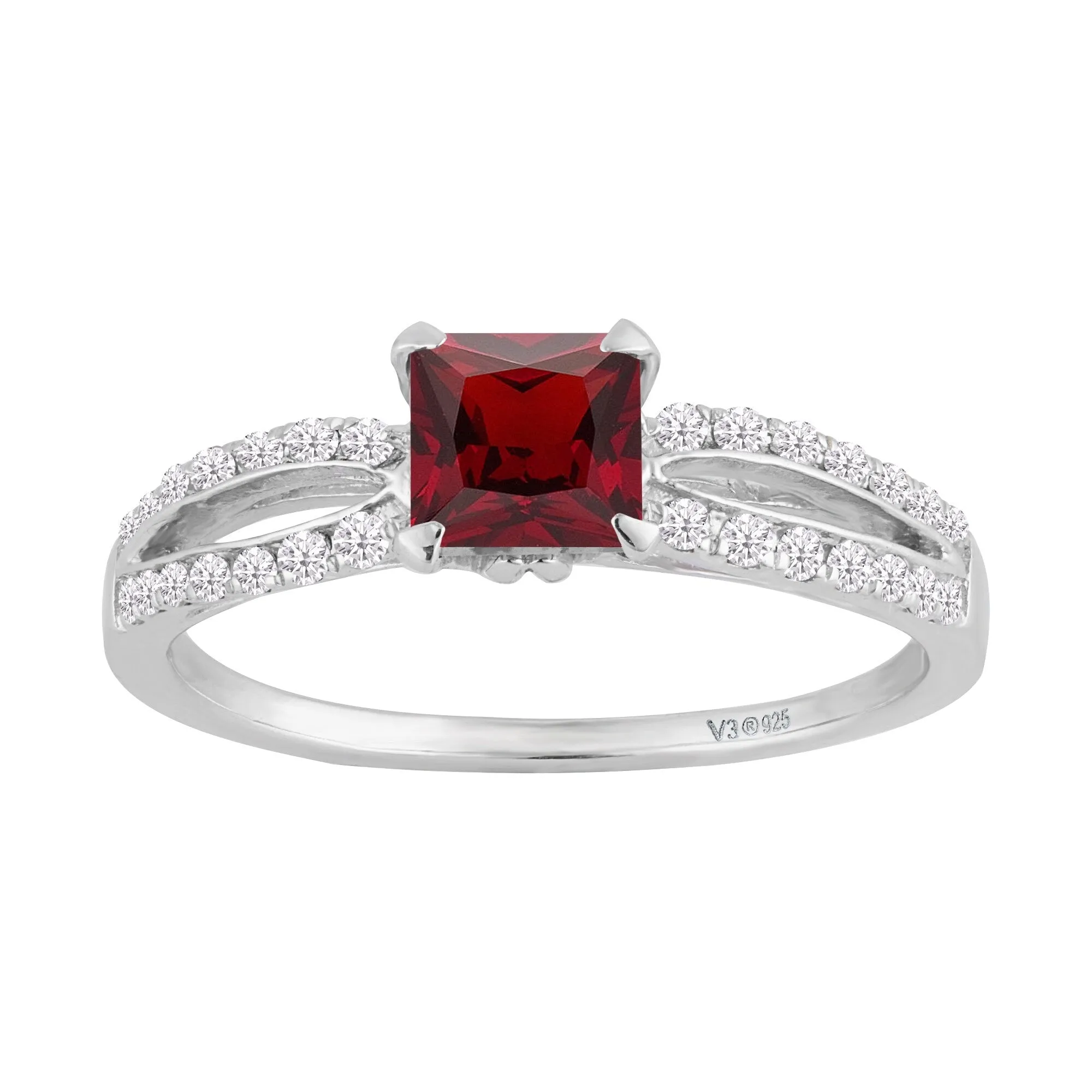 Sterlling Silver with Natural Garnet and White Diamond Solitaire Ring sold by Zulily