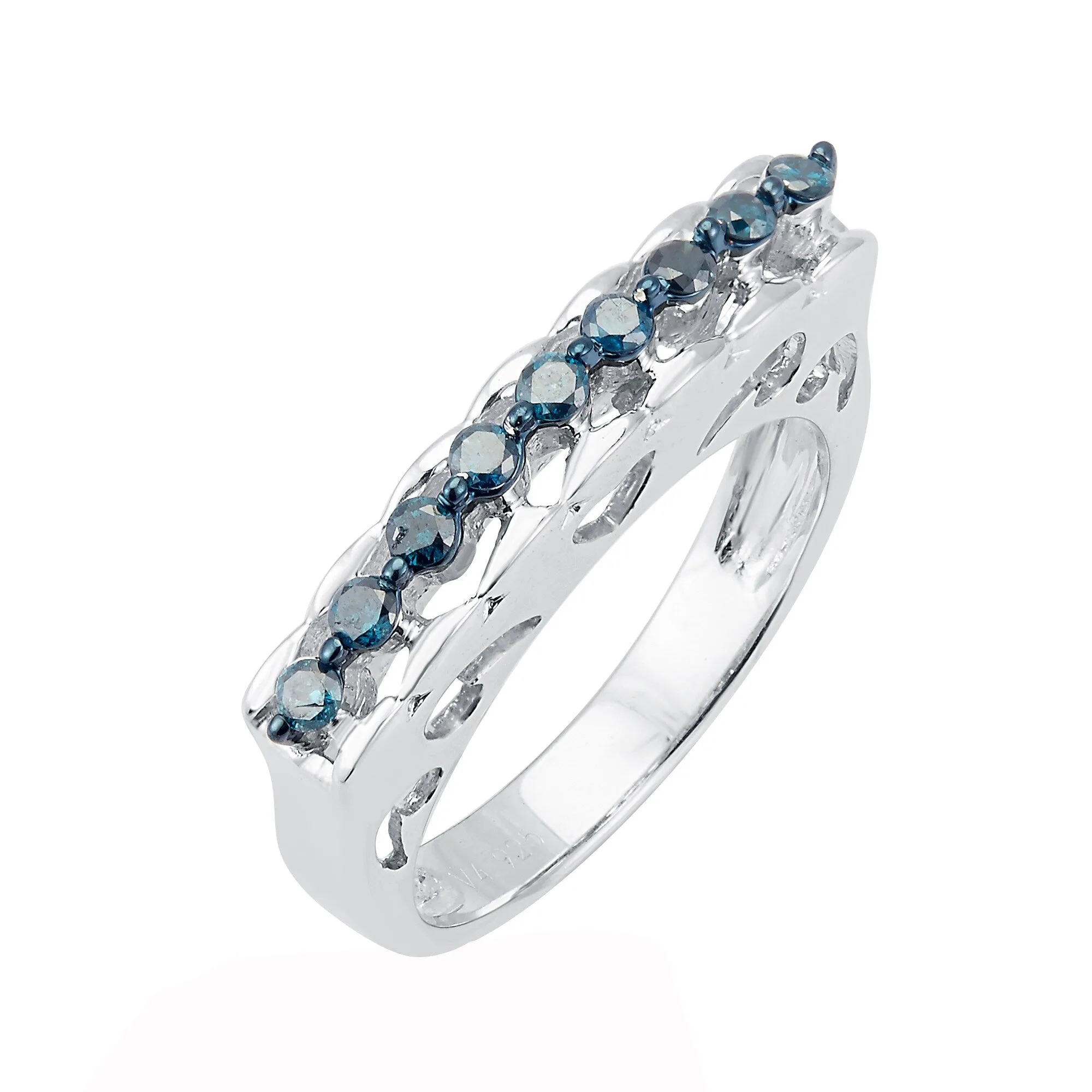 Sterling Silver with Real Blue Diamond Band Ring sold by Zulily