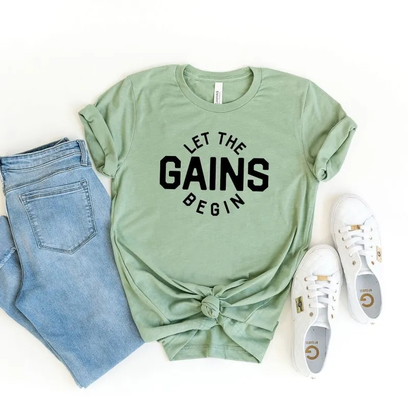 Let The Gains Begin Short Sleeve Crewnneck Tee sold by Zulily