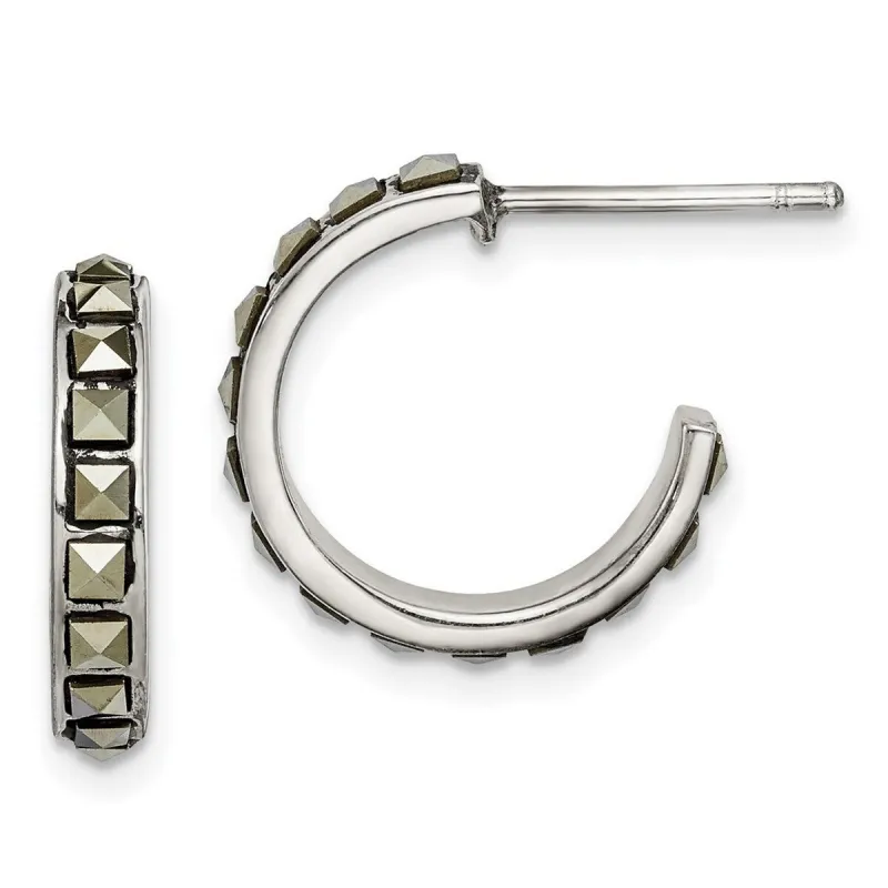 Curata 925 Sterling Silver 15x3.5mm Square Marcasite Hoop Post Earrings made by Zulily