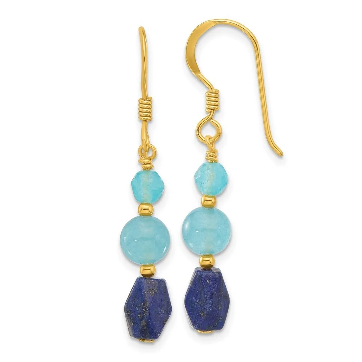 Curata 925 Sterling Silver Gold Plated Lapis and Blue Quartz Dangle Earrings - 40.5x6.5mm sold by Zulily