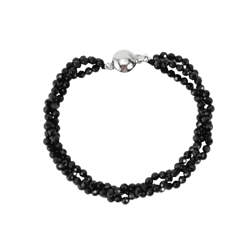 V3 Jewelry Sterling Silver with Round Shape Natural Black Spinel Beaded 3-Row Bracelet for Women made by Zulily