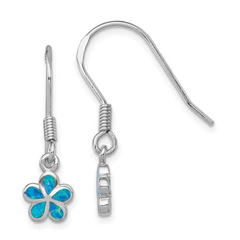 Curata 925 Sterling Silver Blue Simulated Opal Inlay Flower Dangle Earrings - 25x8mm sold by Zulily