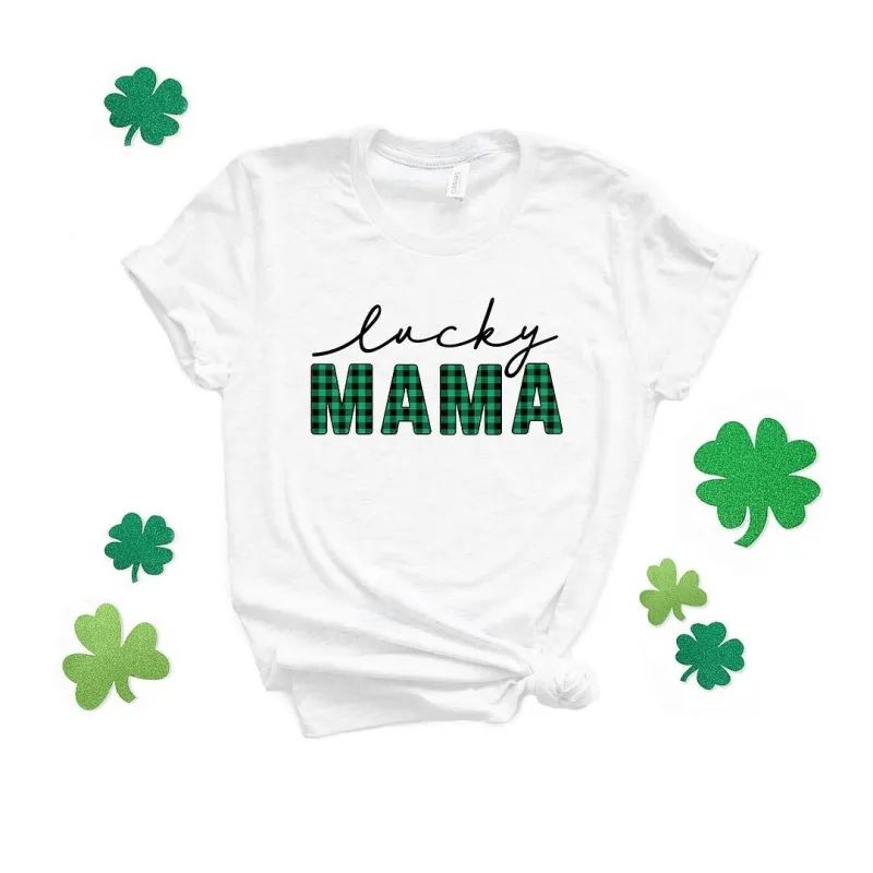 Lucky Mama Buffalo Plaid Short Sleeve Crewnneck Tee sold by Zulily