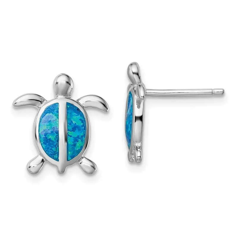 Curata 925 Sterling Silver Rhodium Plated Blue Simulated Opal Turtle Post Earrings - 13.8x13.3mm sold by Zulily