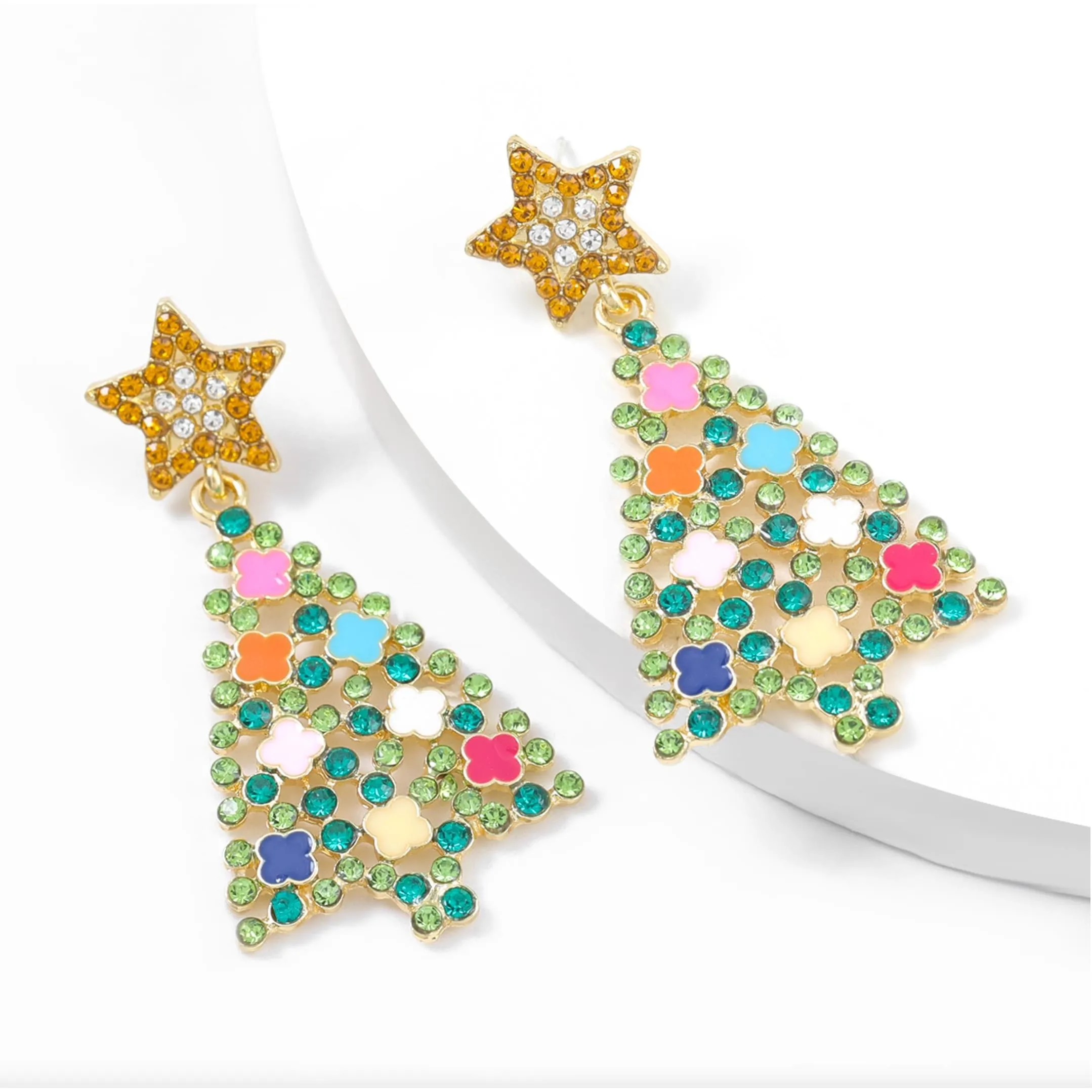 Goldtone Yellow Crystal Christmas Tree Drop Earrings sold by Zulily product image thumbnail 3