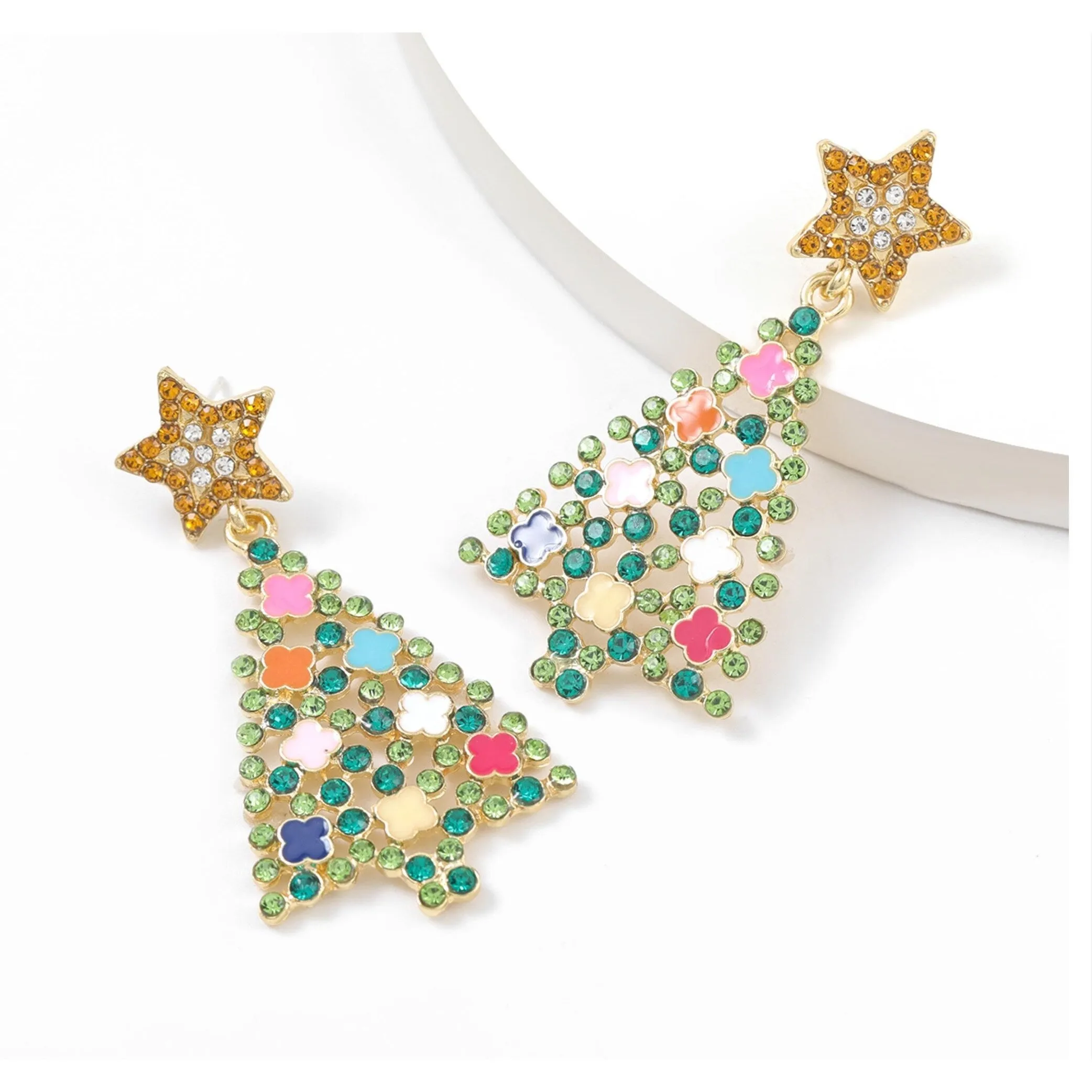 Goldtone Yellow Crystal Christmas Tree Drop Earrings sold by Zulily product image thumbnail 2