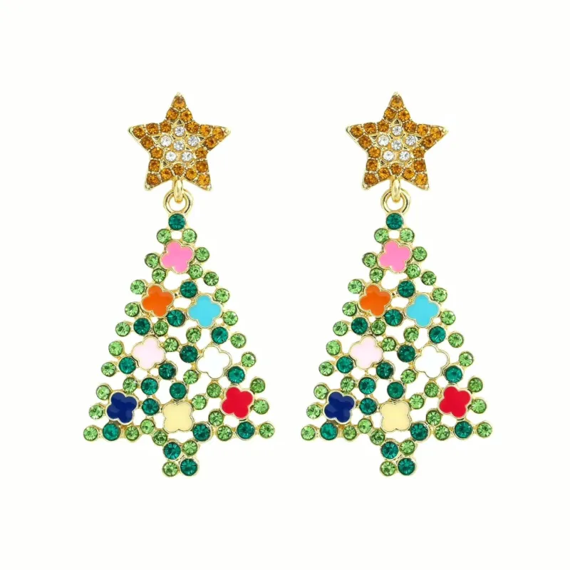 Goldtone Yellow Crystal Christmas Tree Drop Earrings sold by Zulily